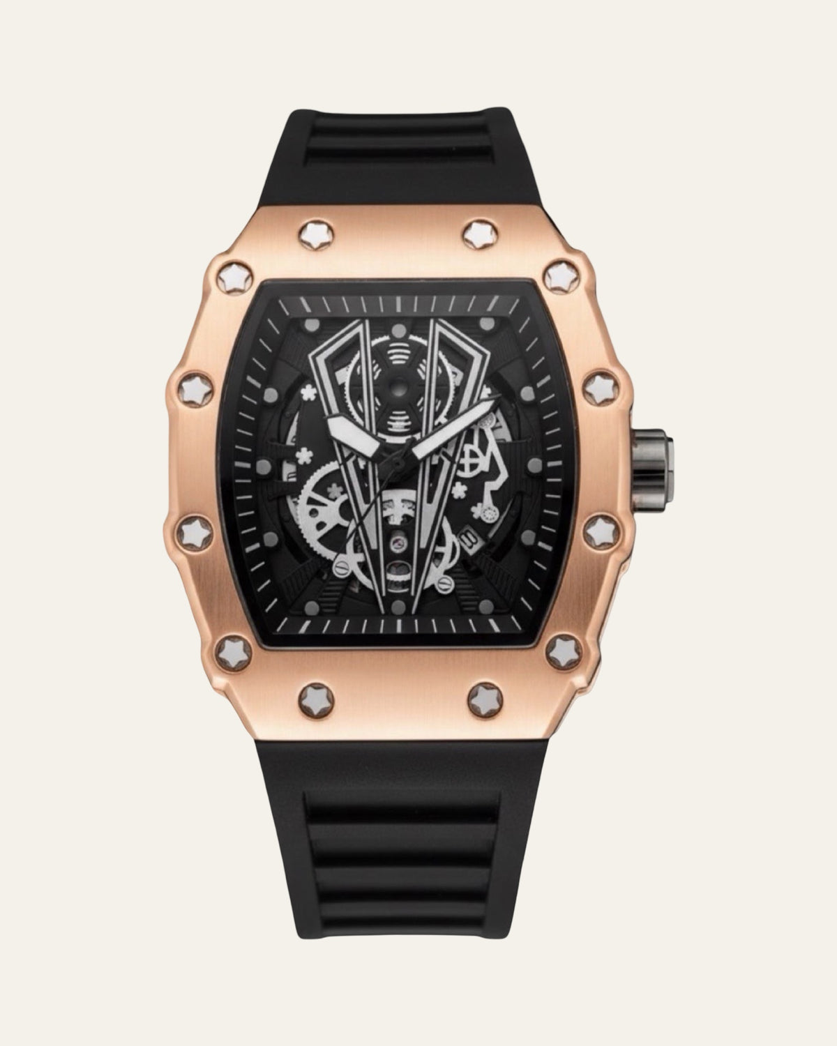 Valentier Genève Spectre S1 — Black Gold Titanium Skeleton Tonneau Chronographe — Shot 01