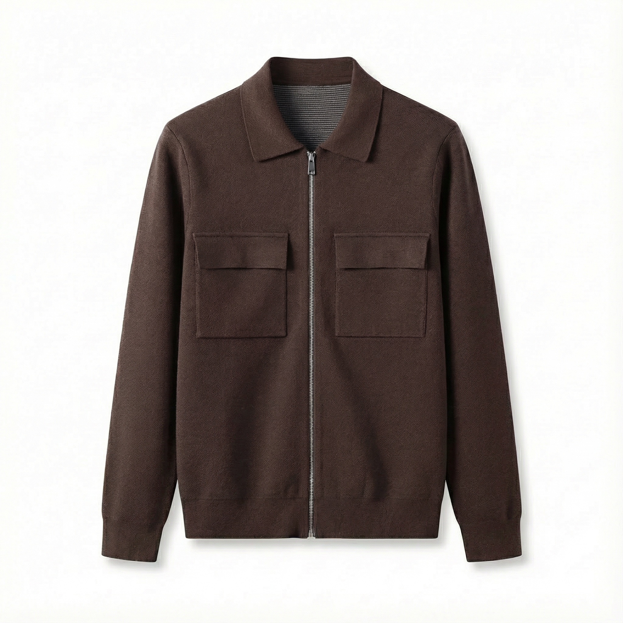 Merino Wool Zip Jacket Brown