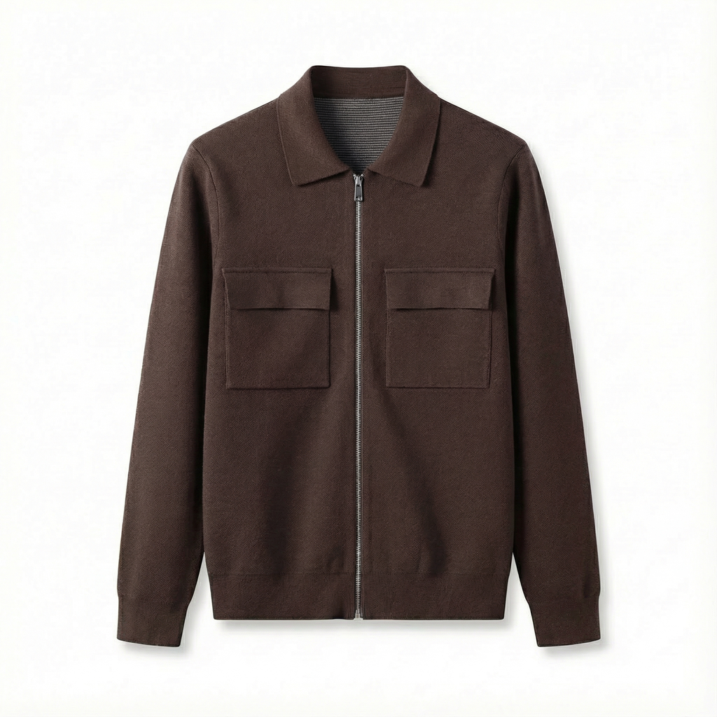 Merino Wool Zip Jacket Brown