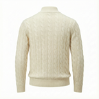 Silk–Cotton Cable Knit Half-Zip Beige