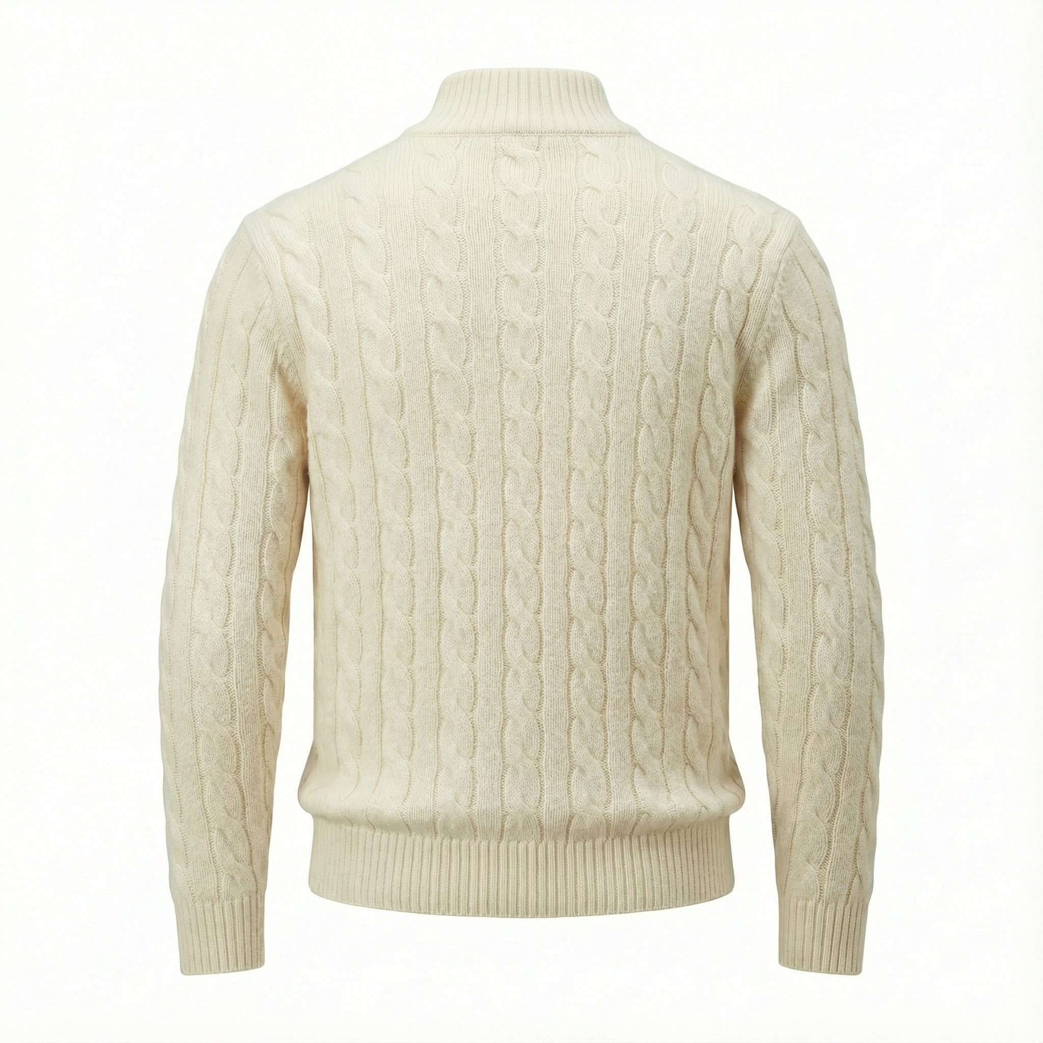 Silk–Cotton Cable Knit Half-Zip Beige