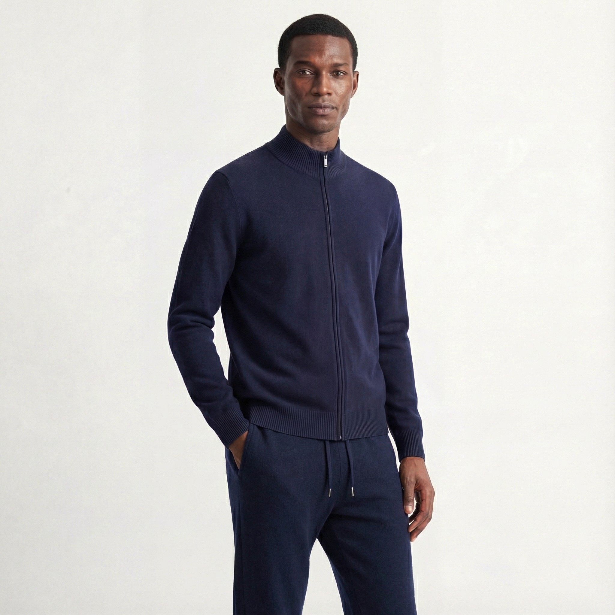 Merino Wool Knit Two-Piece Set Navy
