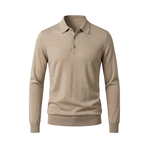 100% Merino Wool Polo Shirt Beige
