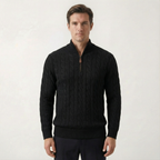 Silk–Cotton Cable Knit Half-Zip Black