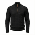Silk–Cotton Cable Knit Half-Zip Black