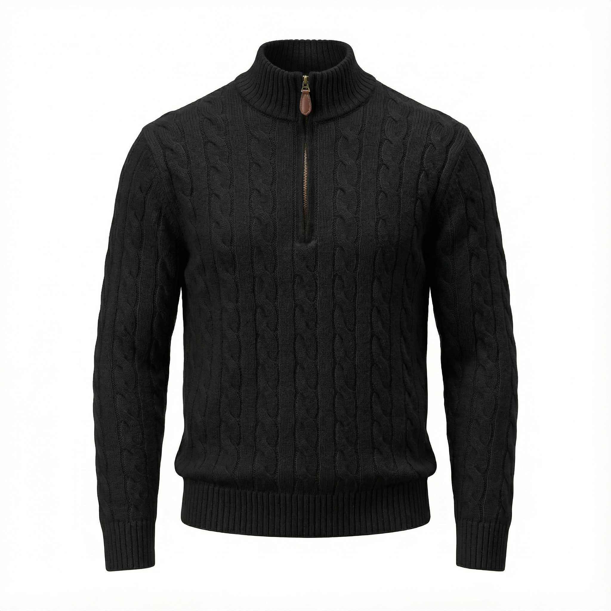 Silk–Cotton Cable Knit Half-Zip Black