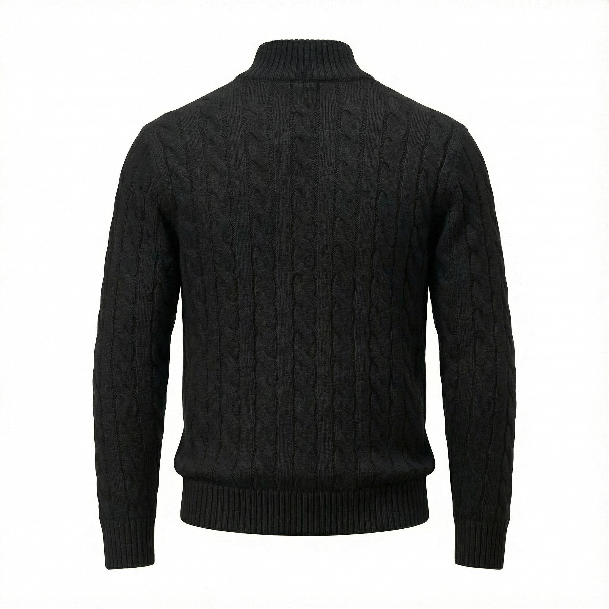 Silk–Cotton Cable Knit Half-Zip Black