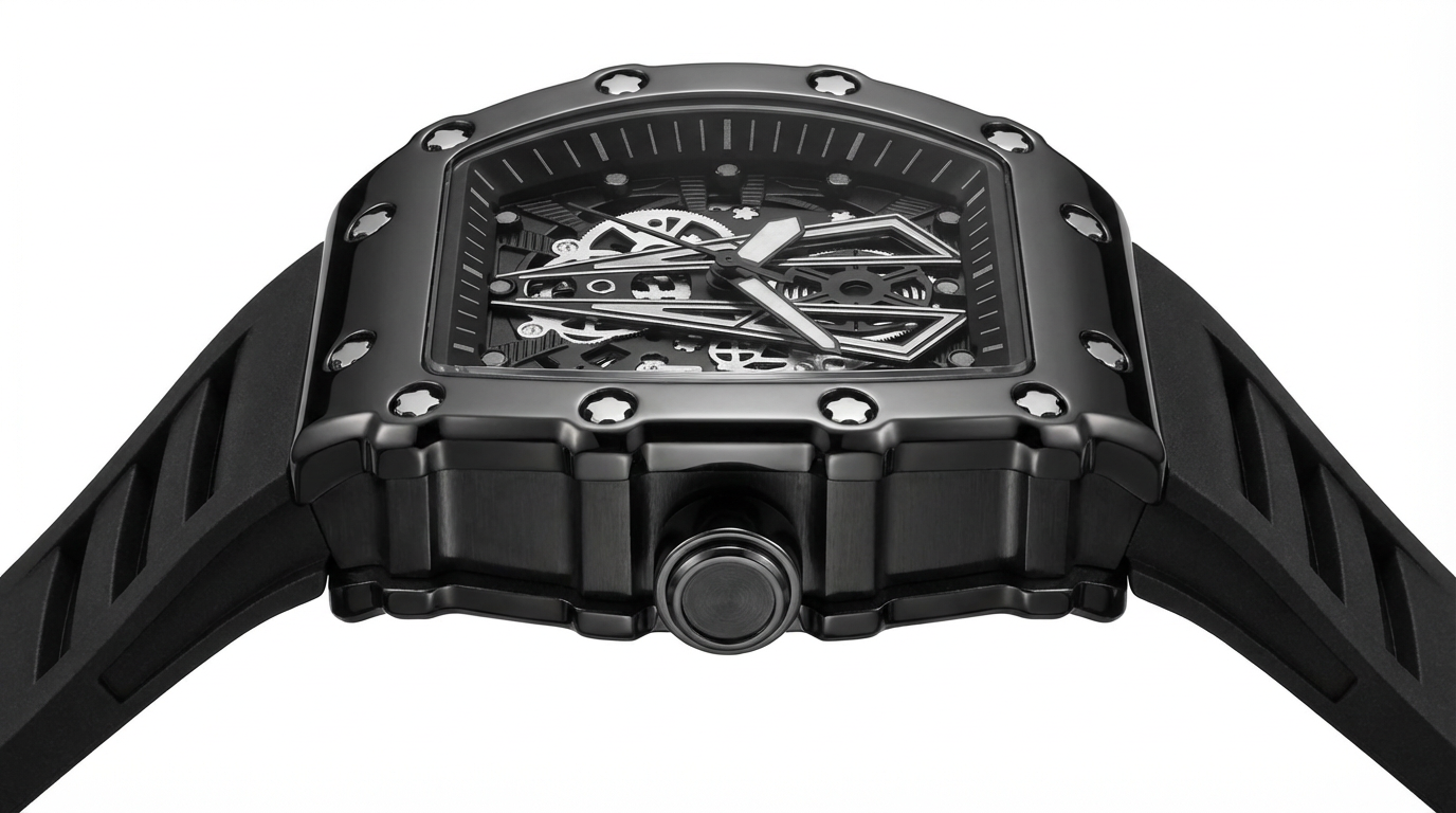 Valentier Genève Spectre S1 — Black Titanium Skeleton Tonneau Chronographe