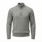 Silk–Cotton Cable Knit Half-Zip Grey