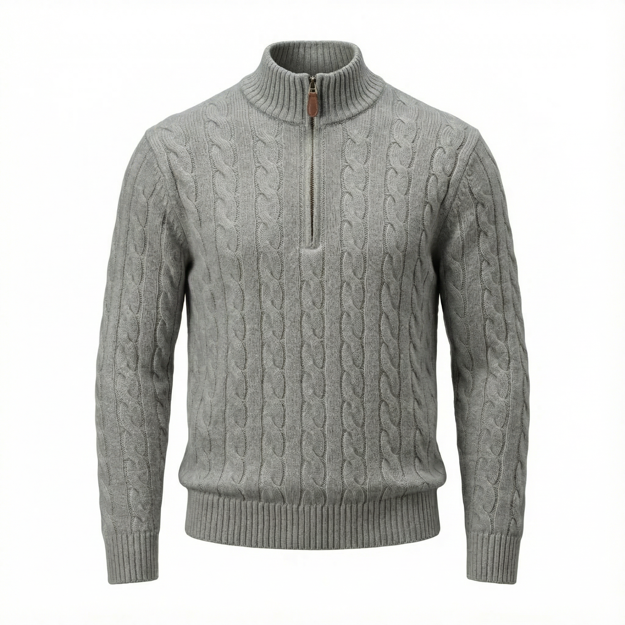 Silk–Cotton Cable Knit Half-Zip Grey