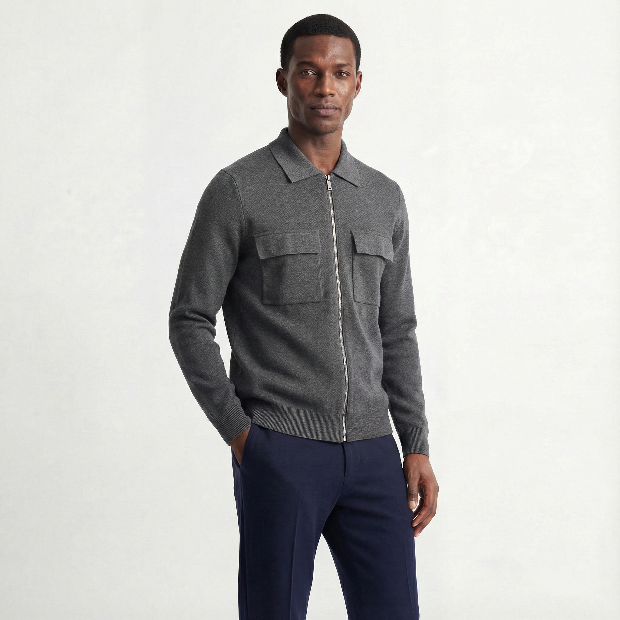 Merino Wool Zip Jacket Grey