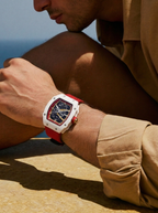 The Spectre N1 White-Red, lifestyle — reclined on limestone
