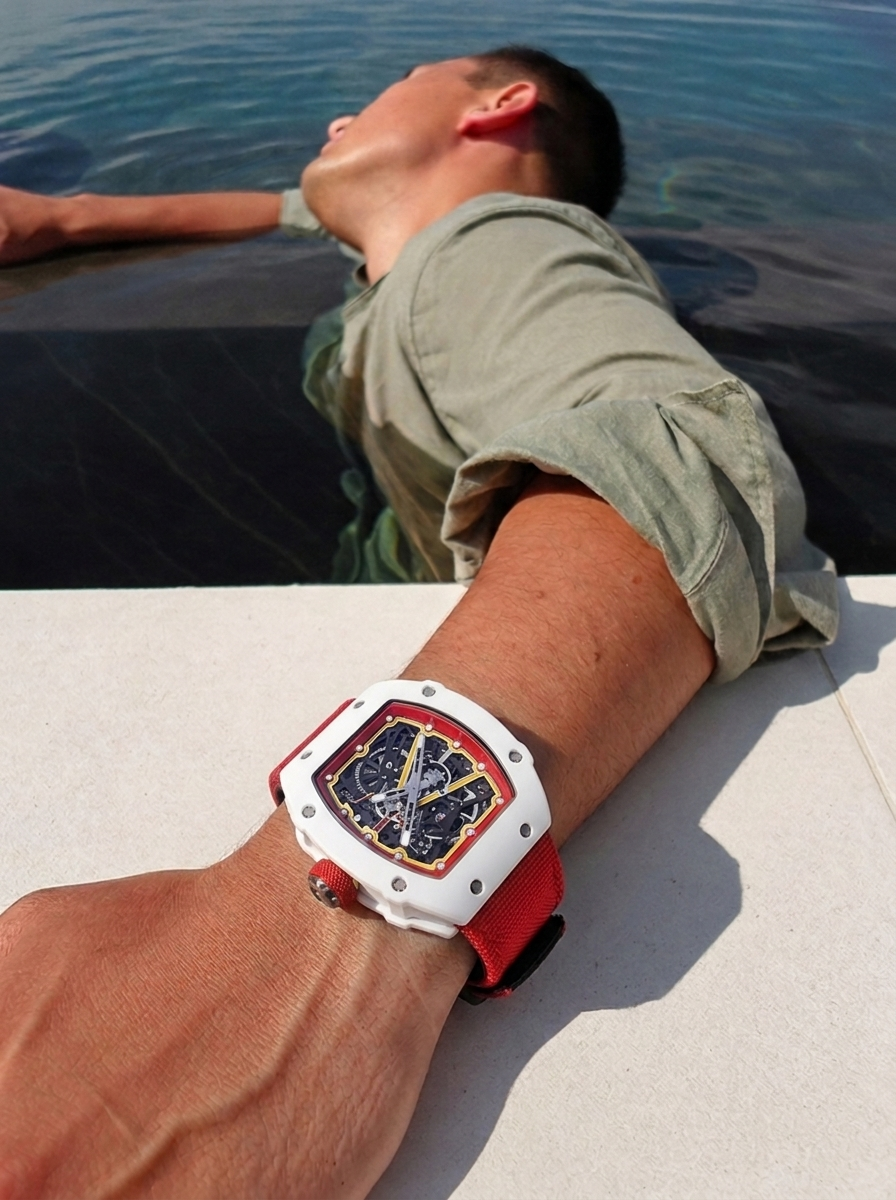 The Spectre N1 White-Red, lifestyle — poolside