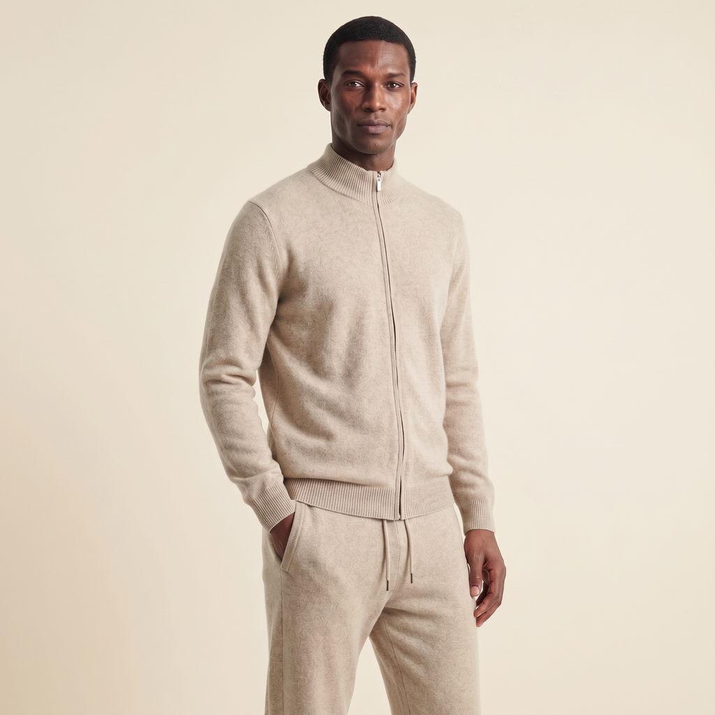 Merino Wool Knit Two-Piece Set Beige