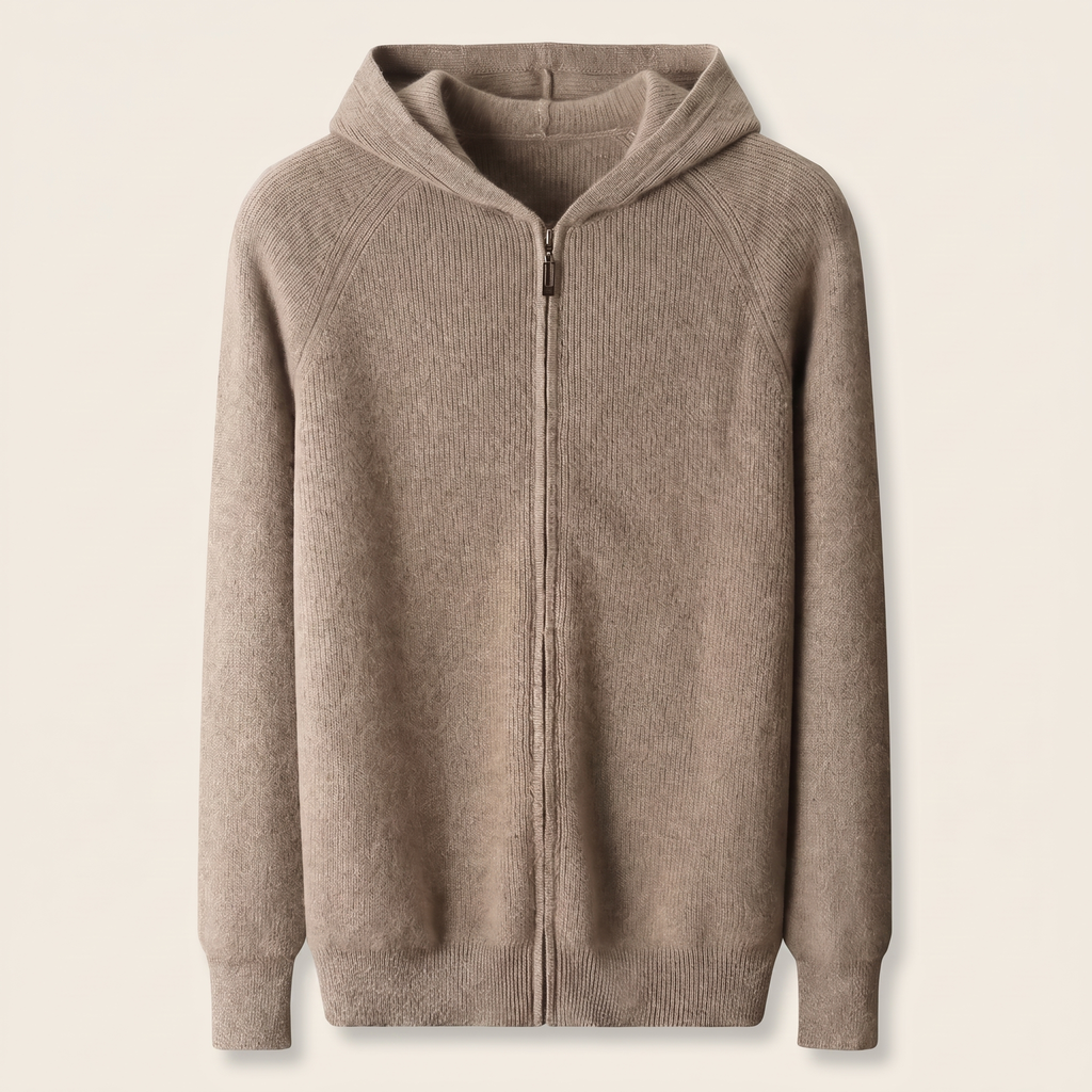 Merino Wool Zip Cardigan Beige