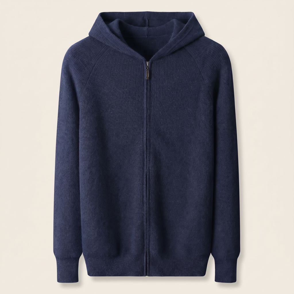 Merino Wool Zip Cardigan Navy