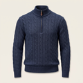 Silk-Cotton Cable Knit Half-Zip Navy Blue