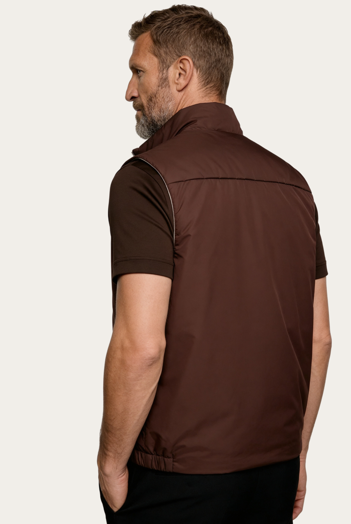 Montreux Gilet — Espresso — detail and styling view