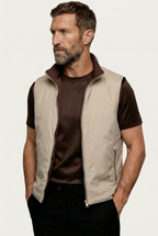 Montreux Gilet — Espresso — detail and styling view