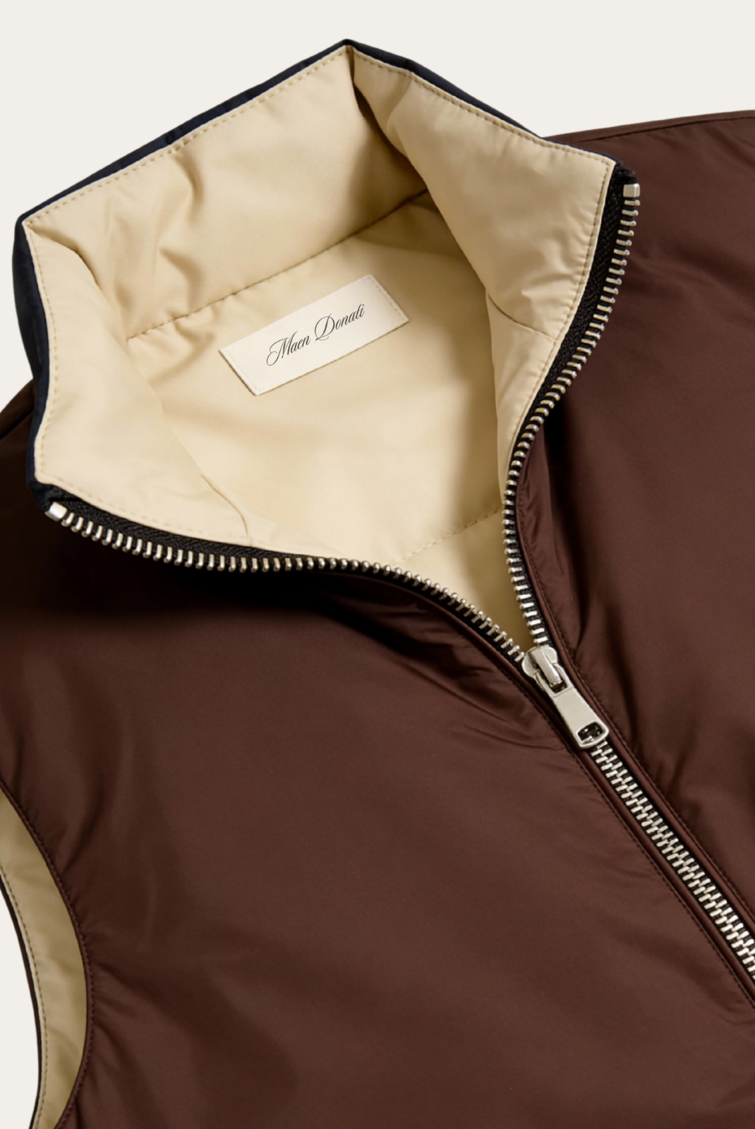 Montreux Gilet — Espresso — detail and styling view