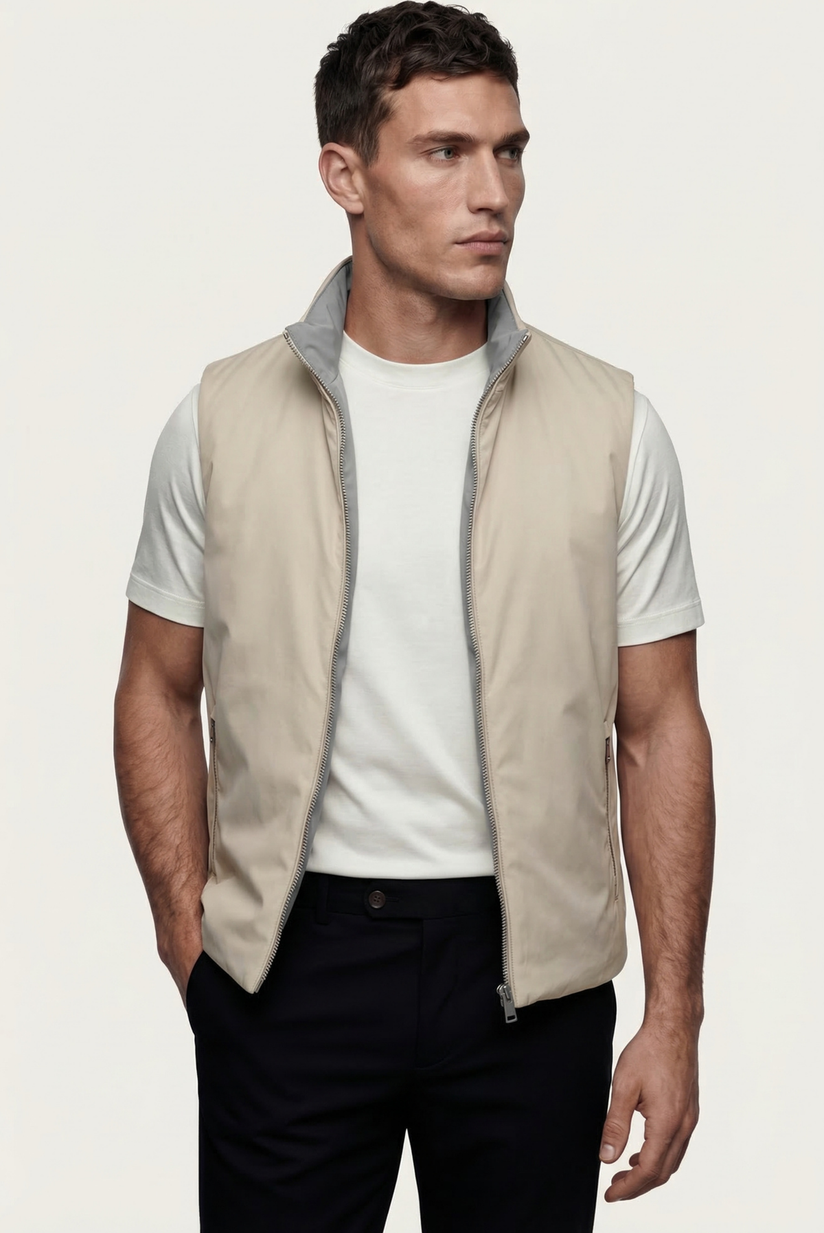 Montreux Gilet — Pearl — detail and styling view