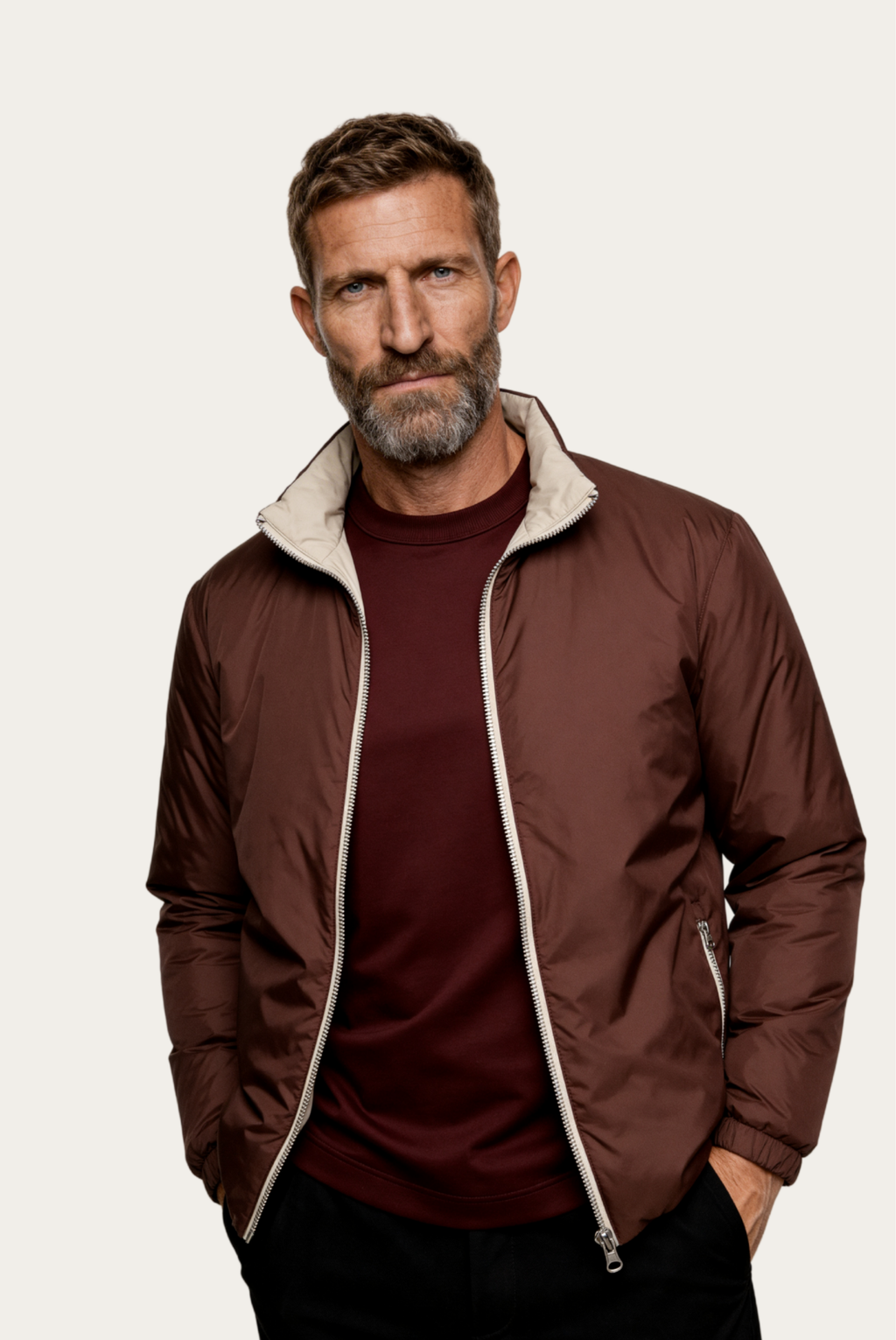 Montreux Windbreaker — Espresso — detail and styling view