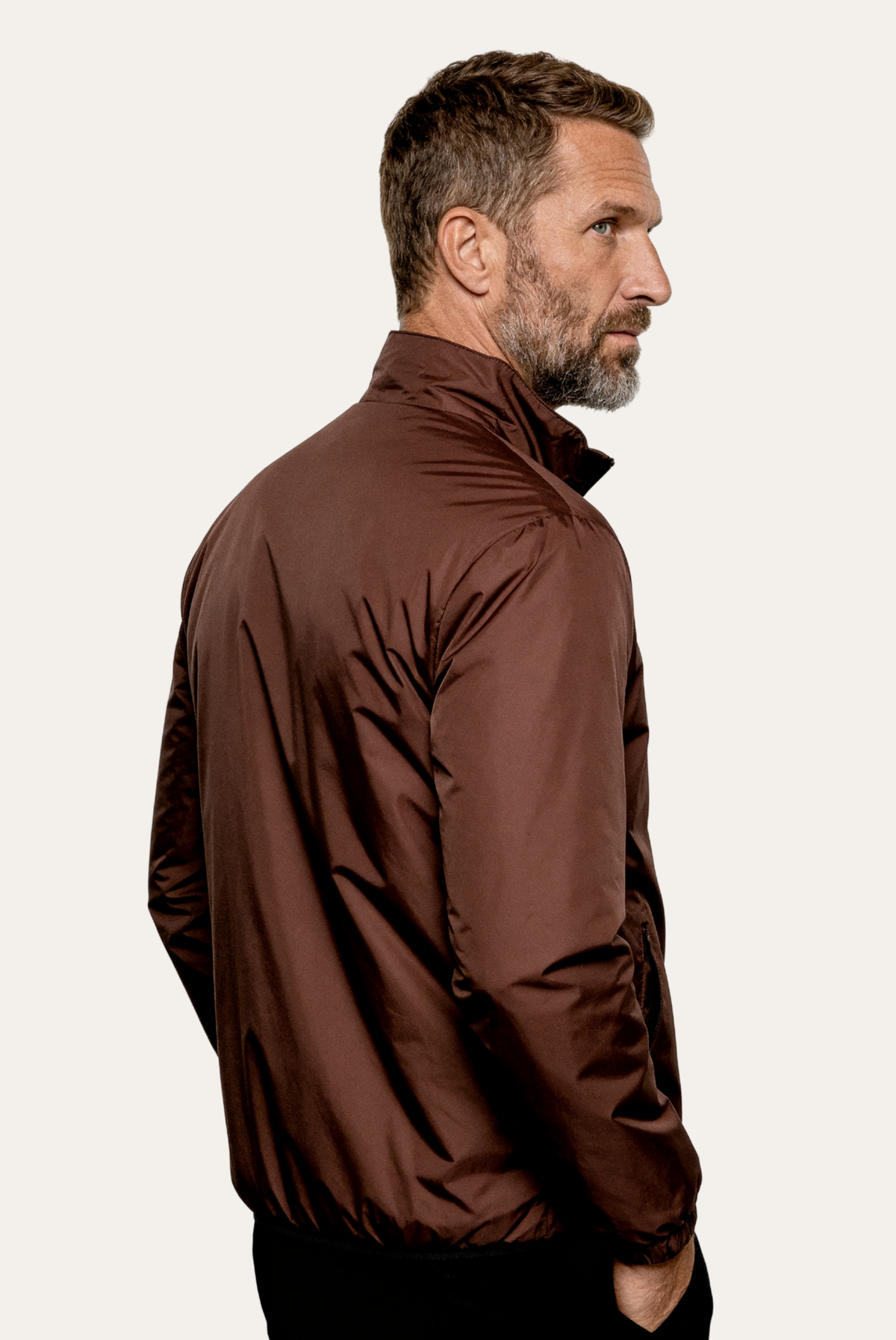 Montreux Windbreaker — Espresso — detail and styling view