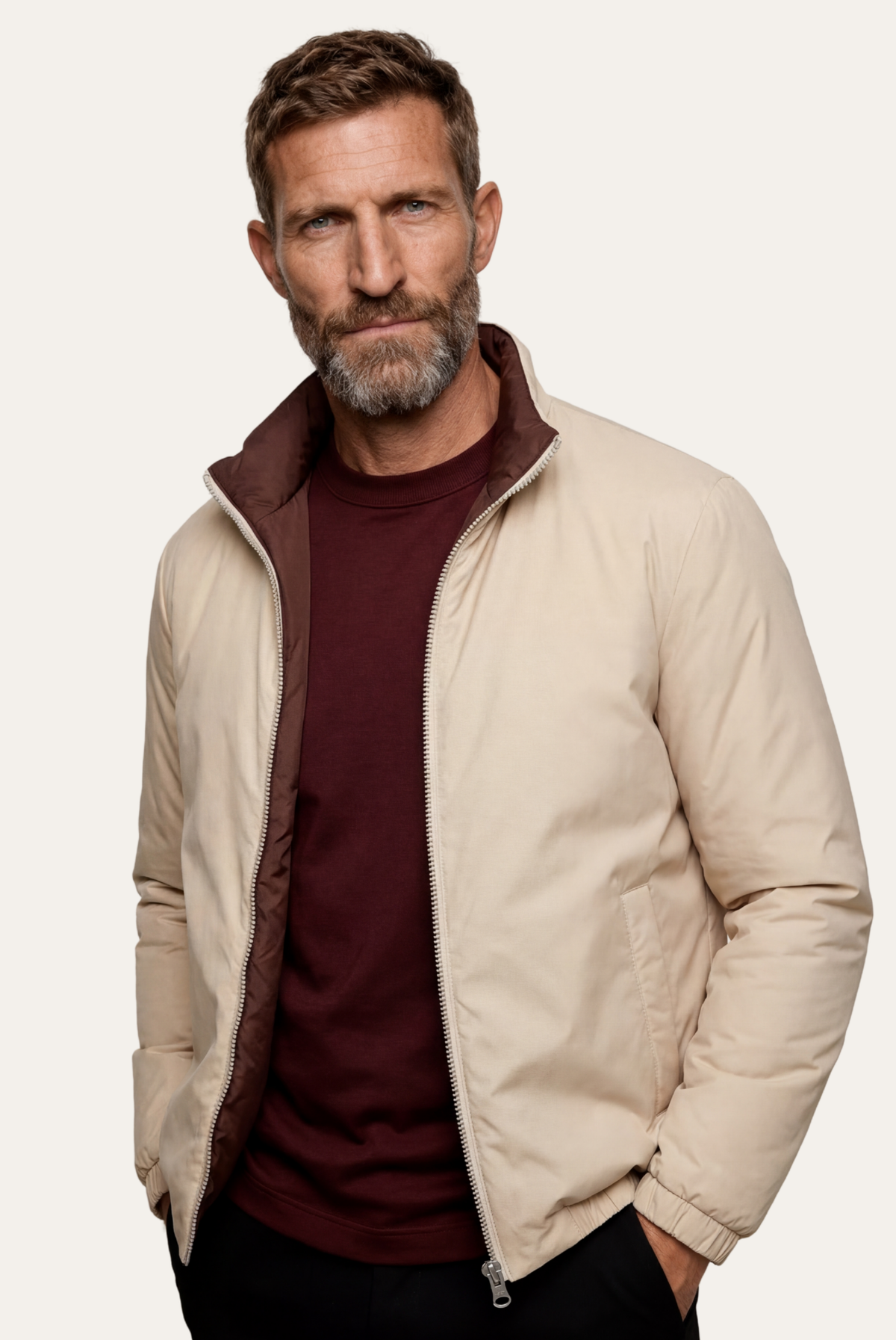 Montreux Windbreaker — Espresso — detail and styling view