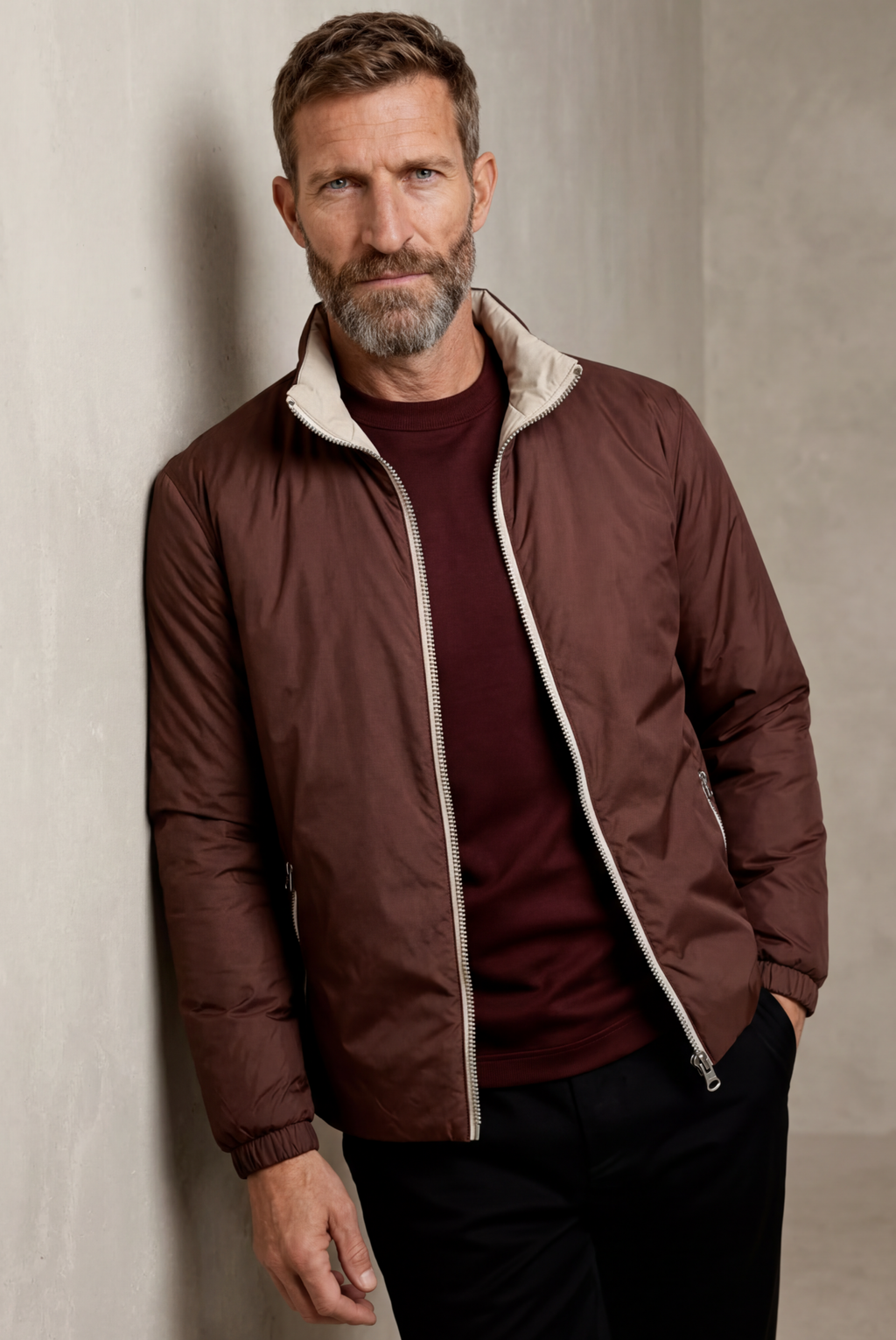 Montreux Windbreaker — Espresso — detail and styling view