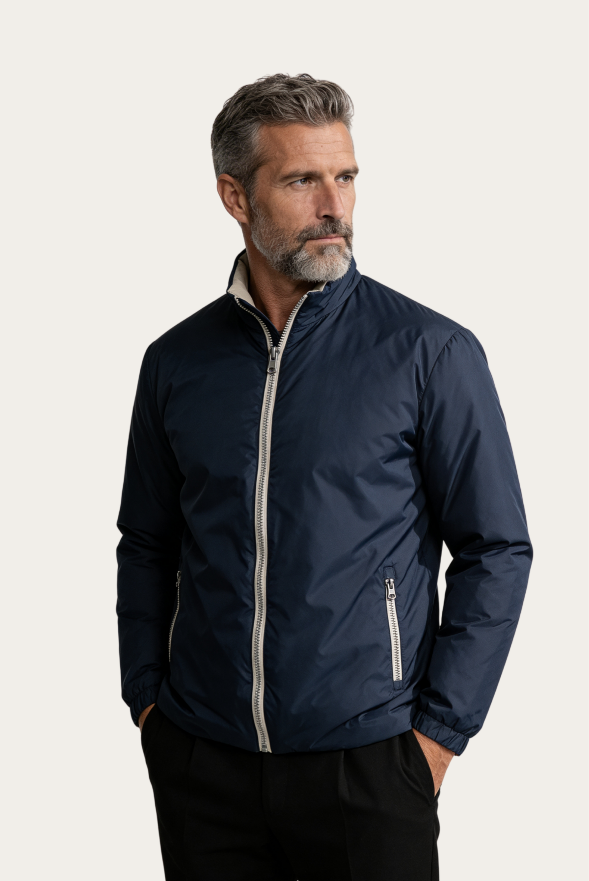Montreux Windbreaker — Midnight — detail and styling view
