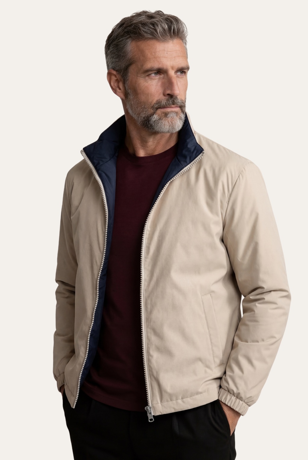 Montreux Windbreaker — Midnight — detail and styling view