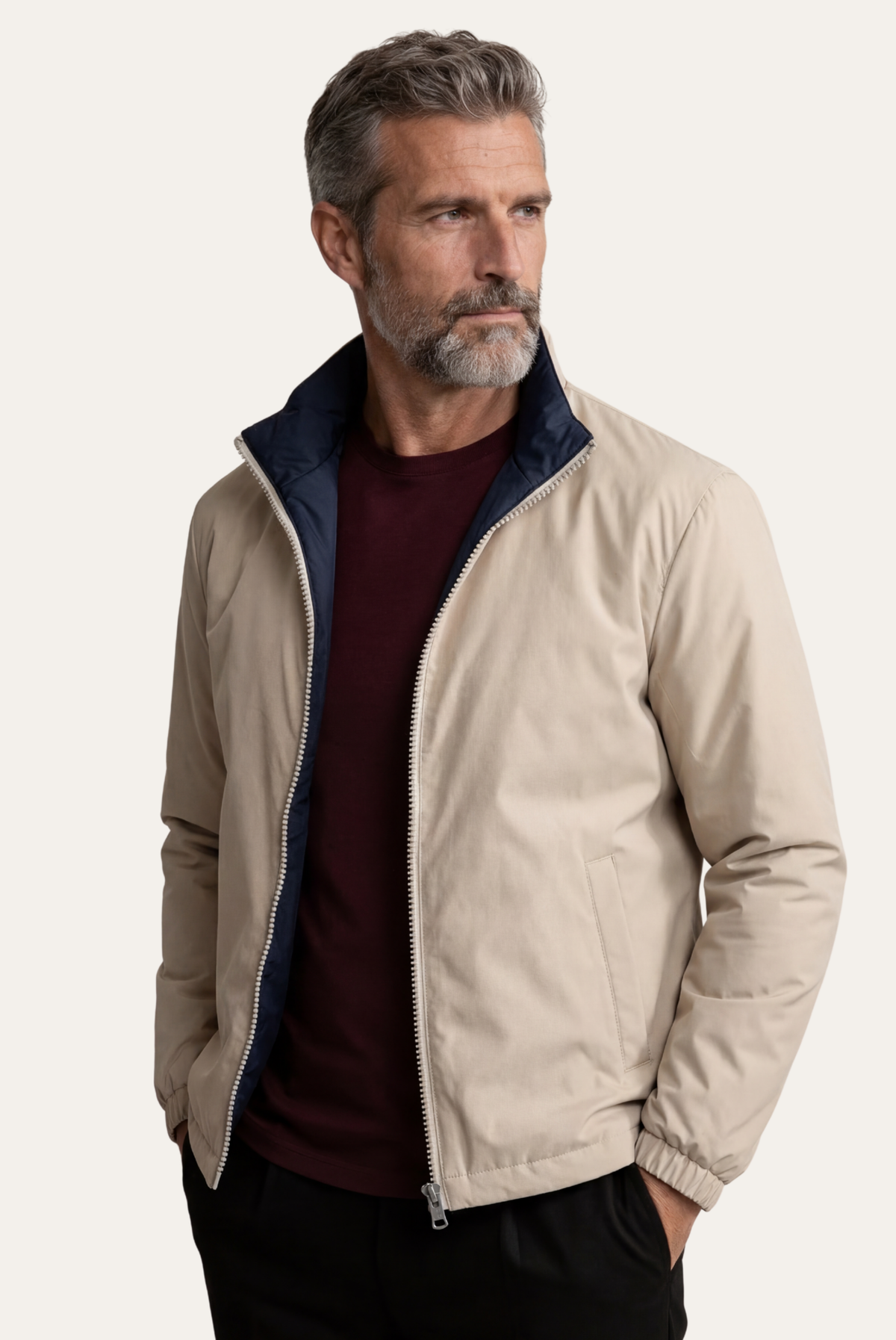 Montreux Windbreaker — Midnight — detail and styling view