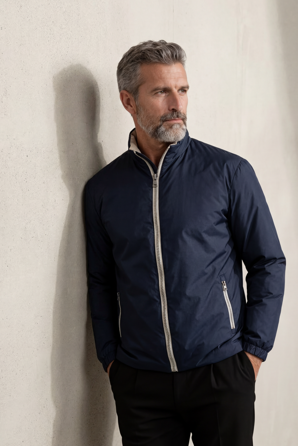 Montreux Windbreaker — Midnight — detail and styling view