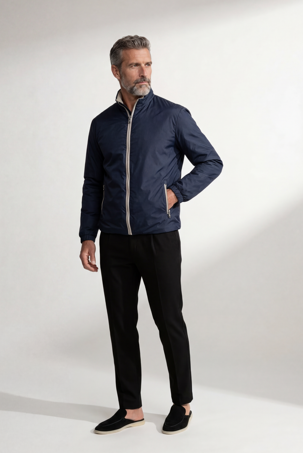 Montreux Windbreaker — Midnight — detail and styling view