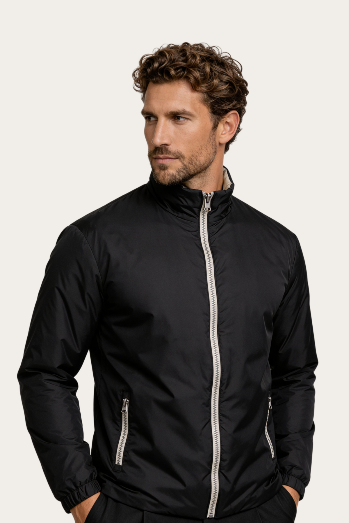 Montreux Windbreaker — Onyx — detail and styling view