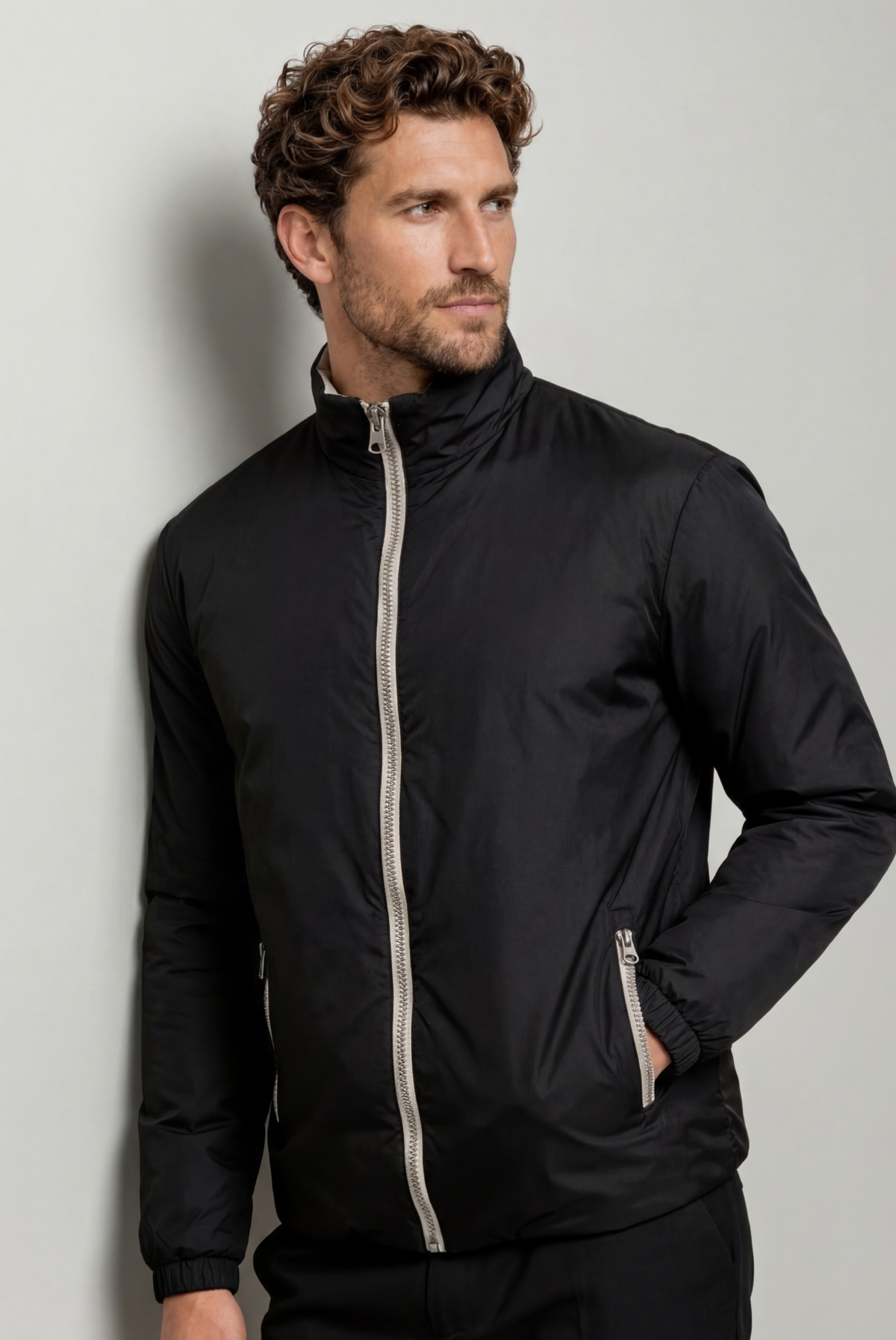 Montreux Windbreaker — Onyx — detail and styling view