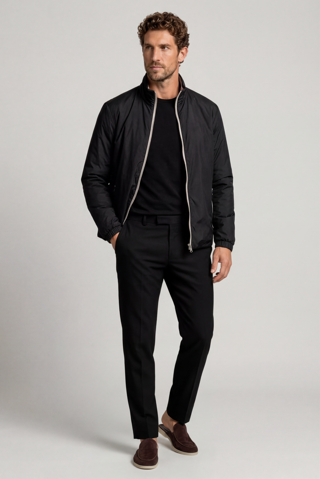Montreux Windbreaker — Onyx — detail and styling view