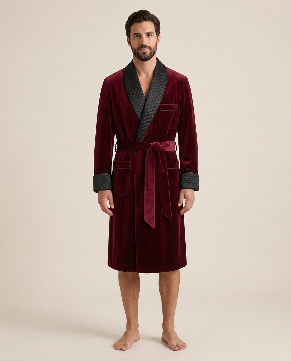 Belvédère Velvet Smoking Jacket — Burgundy, studio view