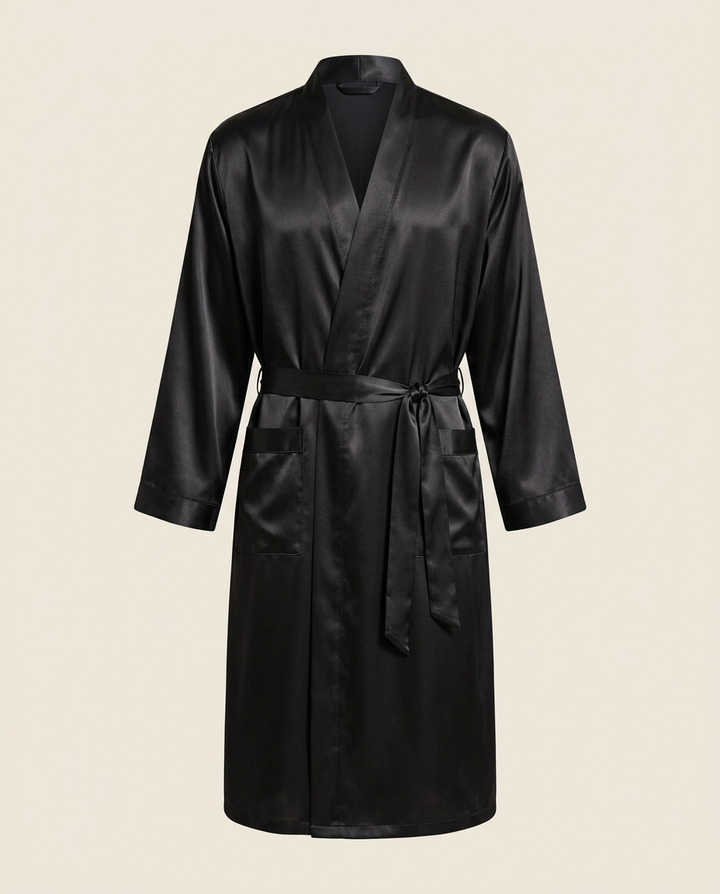 Nocturne Satin Robe — Onyx, product view