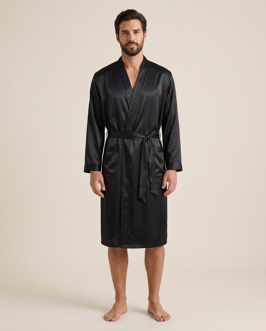 Nocturne Satin Robe — Onyx, studio view
