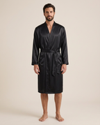 Nocturne Satin Robe — Onyx, studio view