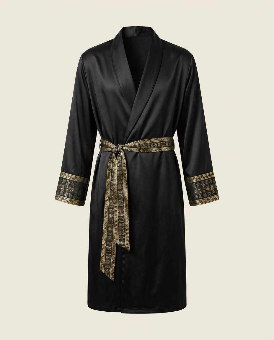 Orient Satin Robe — Onyx & Gold, product view