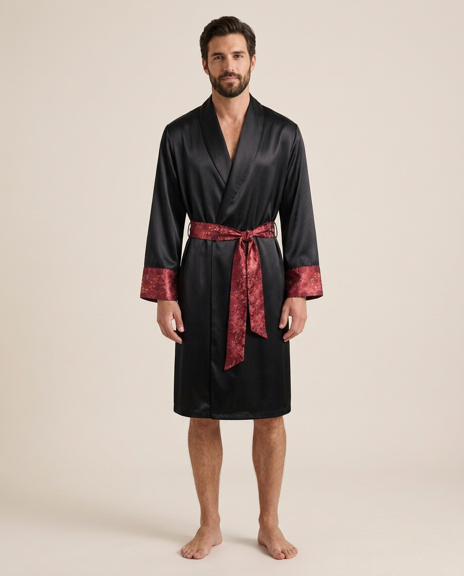 Orient Satin Robe — Onyx & Ruby, studio view