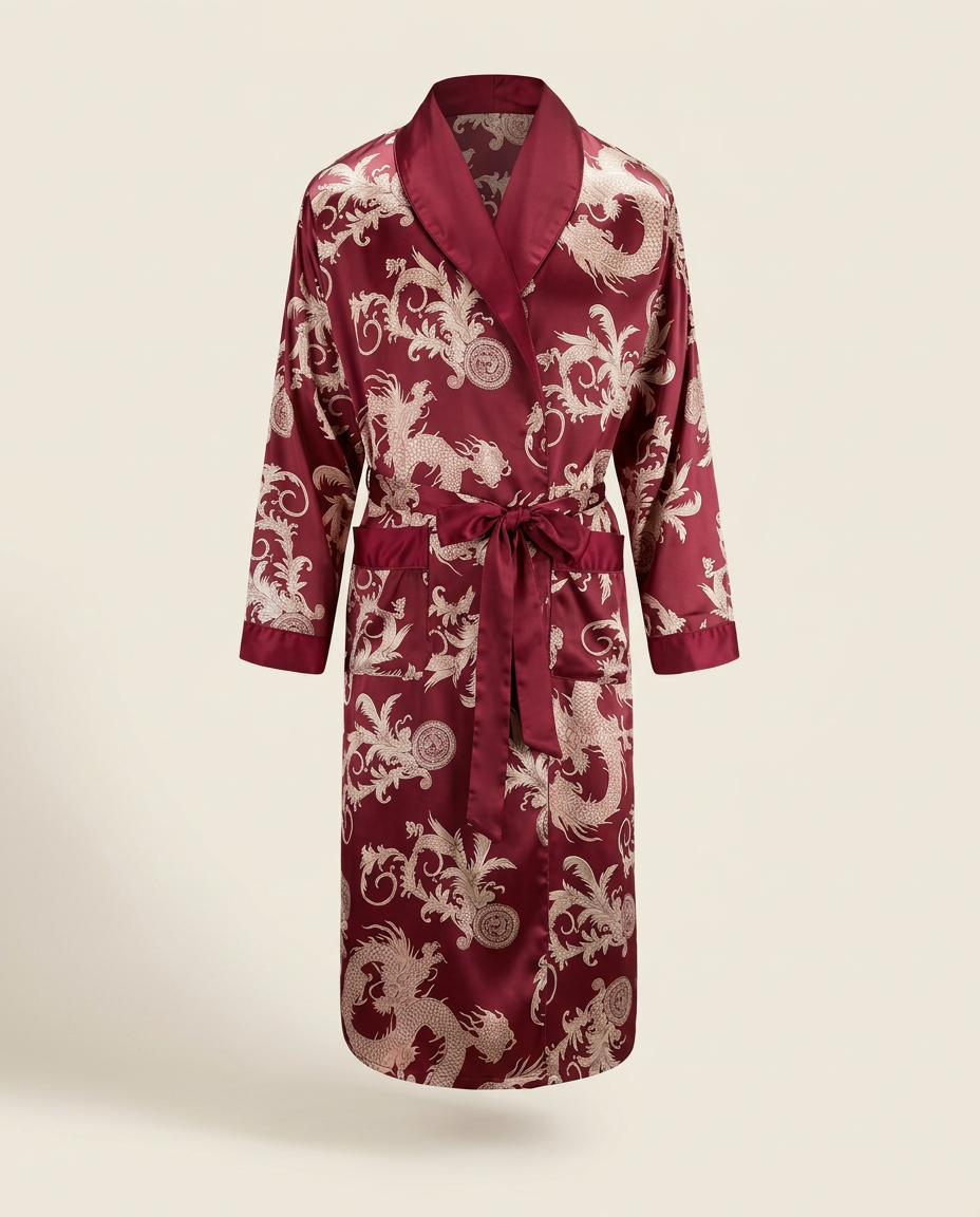 Palais Satin Robe — Burgundy, product view