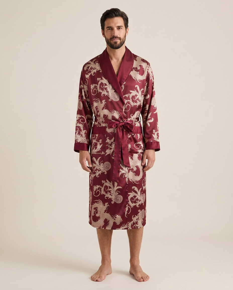 Palais Satin Robe — Burgundy, studio view
