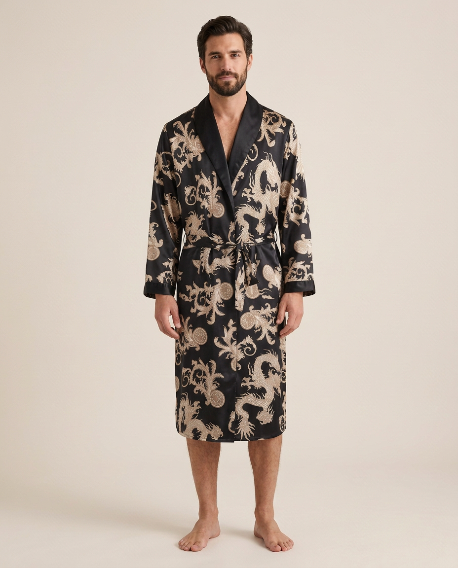 Palais Satin Robe — Onyx, studio view