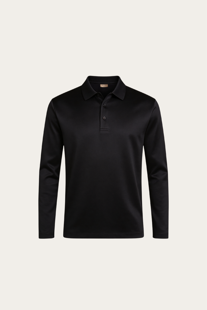 Velario Long-Sleeve Polo — Black — product view