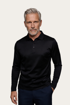 Velario Long-Sleeve Polo — Black — detail and styling view