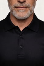 Velario Long-Sleeve Polo — Black — detail and styling view