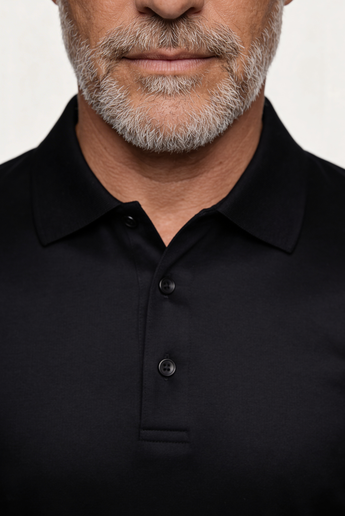 Velario Long-Sleeve Polo — Black — detail and styling view